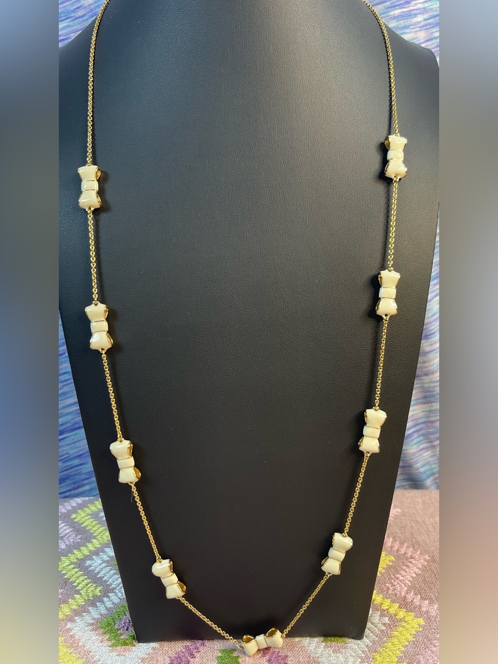 Kate Spade New York Ivory Gold Bow Long Necklace Size 30''in